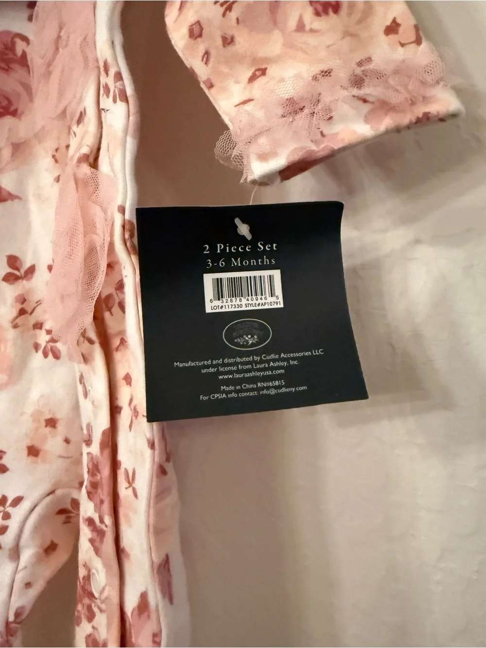 Laura Ashley Pink Floral Footed One-Piece with Hat